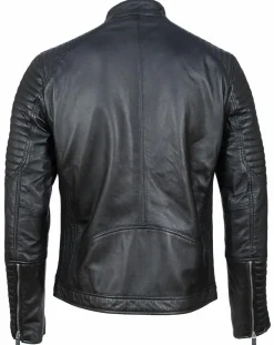Homme Blue Wellford Blouson Biker en Cuir Juda noir