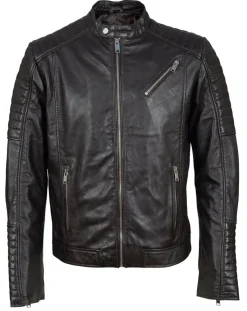 Clearance Blue Wellford Blouson Biker en Cuir Junior marron