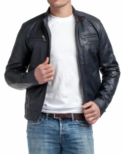 Chyston Blouson en Cuir Alessandro bleu