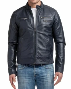 Chyston Blouson en Cuir Alessandro bleu