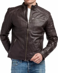 New Chyston Blouson en Cuir Manuel marron
