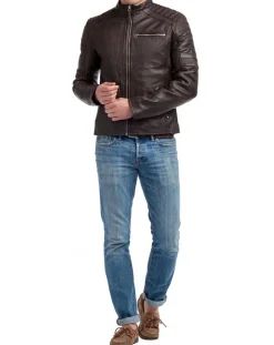 New Chyston Blouson en Cuir Manuel marron