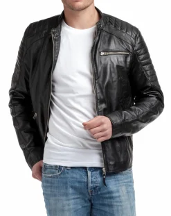 Homme Chyston Blouson en Cuir Manuel noir