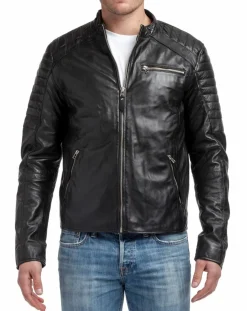 Homme Chyston Blouson en Cuir Manuel noir
