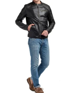 Homme Chyston Blouson en Cuir Manuel noir