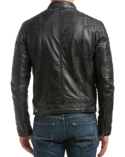 Homme Chyston Blouson en Cuir Marcus noir vintage