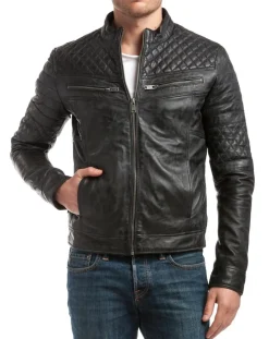 Homme Chyston Blouson en Cuir Marcus noir vintage