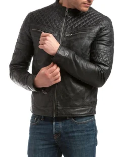 Homme Chyston Blouson en Cuir Marcus noir vintage