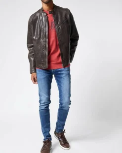 Discount Pepe Jeans Blouson en Cuir Motard gris foncé