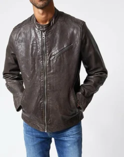 Discount Pepe Jeans Blouson en Cuir Motard gris foncé
