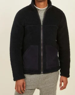 Homme Hartford Blouson en Fausse Fourrure Zip marine