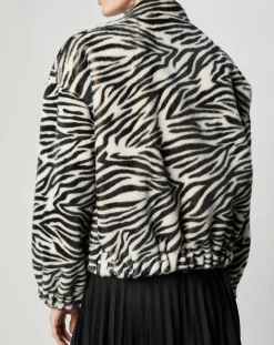 Femme Lou Andrea Blouson en Fausse Fourrure Comma zèbre blanc/noir