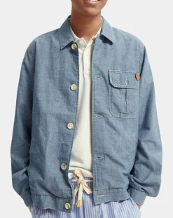 Homme Scotch & Soda Blouson en Jean Chambray bleu