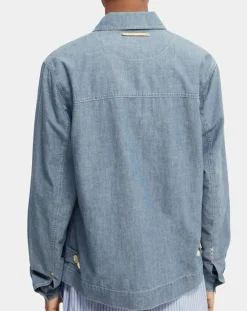 Homme Scotch & Soda Blouson en Jean Chambray bleu