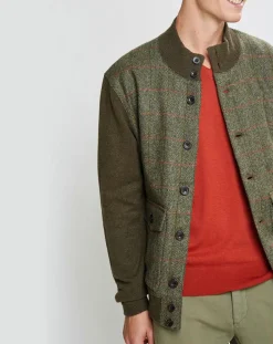 Discount Hackett London Blouson en Tweed à carreaux kaki