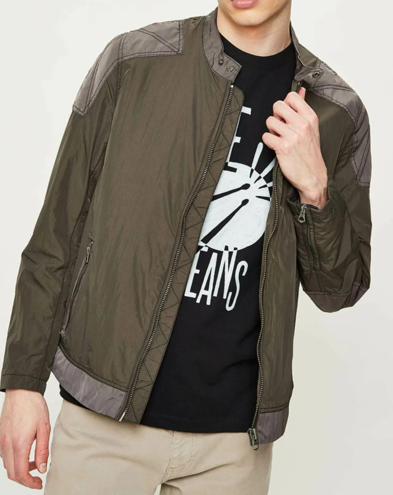 Homme Pepe Jeans Blouson Motard Nylon marron/gris