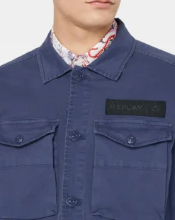Homme Replay Blouson saharienne patch bleu marine