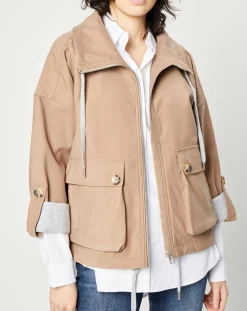 Femme Esprit Blouson zippé à grande poche beige foncé