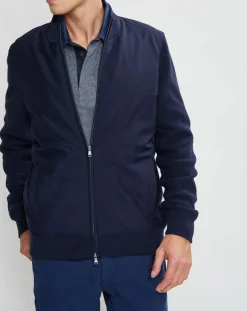 Best Hackett London Bombers en Cachemire mélangé bimatière Nylon Tricot bleu marine