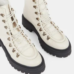 Best Galeries Lafayette Boots de montagne à lacets Python beiges - Talon 4,5 cm