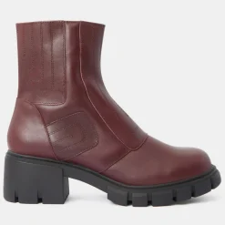 Femme Galeries Lafayette Boots en Cuir matelassées rouge bordeaux - Talon 5,5 cm