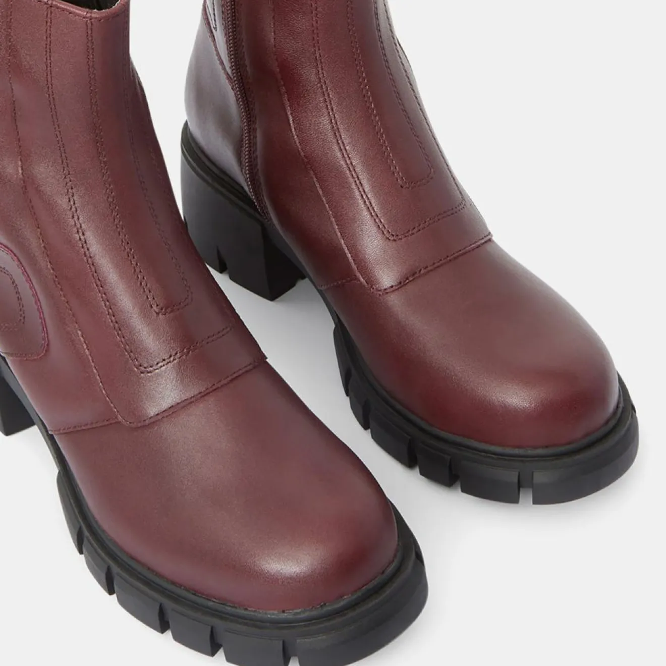 Femme Galeries Lafayette Boots en Cuir matelassées rouge bordeaux - Talon 5,5 cm