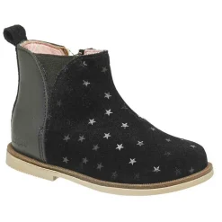 Enfant Kickers Boots en Cuir Mooky noir/argenté