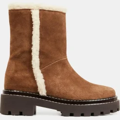 Clearance Galeries Lafayette Boots en Velours de Cuir fourrée camel - Talon 5 cm
