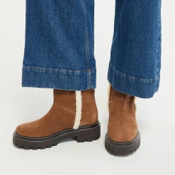 Clearance Galeries Lafayette Boots en Velours de Cuir fourrée camel - Talon 5 cm