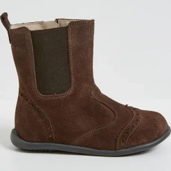 Enfant Cyrillus Boots en Velours de Cuir bout fleuri marron foncé
