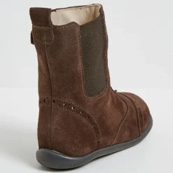 Enfant Cyrillus Boots en Velours de Cuir bout fleuri marron foncé