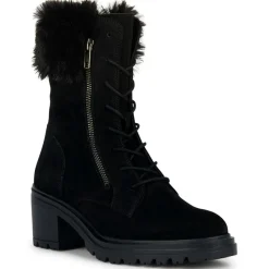 Femme Geox Boots en Velours de Cuir Damiana noires - Talon 6.5 cm