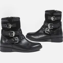 New Cosmoparis Boots fourrées en Cuir et Velours de Cuir Fitelo noires