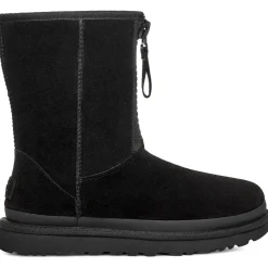 Femme Ugg Boots fourrées en Velours de Cuir Classic Short Zipper noires