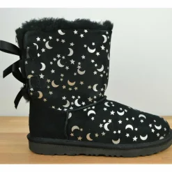 Enfant Ugg Boots fourrées Laine Bailey BoMoon motif étoiles noir/argenté