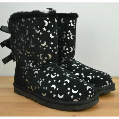 Enfant Ugg Boots fourrées Laine Bailey BoMoon motif étoiles noir/argenté