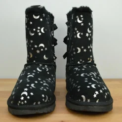 Enfant Ugg Boots fourrées Laine Bailey BoMoon motif étoiles noir/argenté