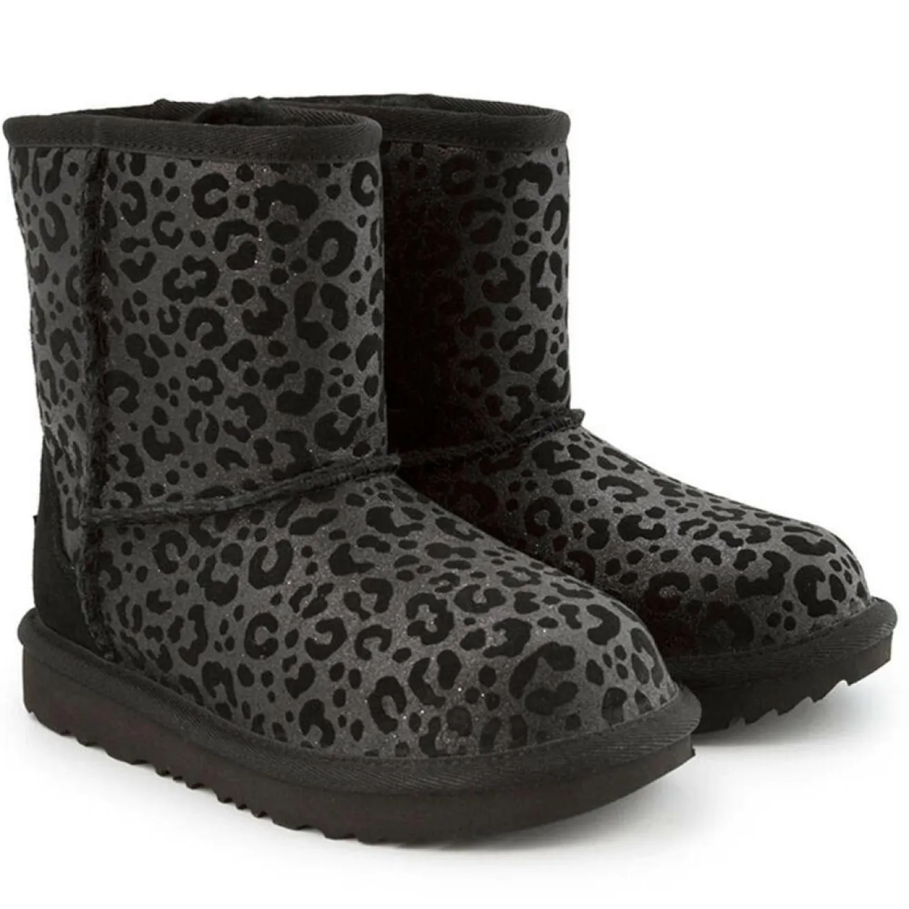New Ugg Boots fourrées Laine en Velours de Cuir Classic II Glitter Léopard noires