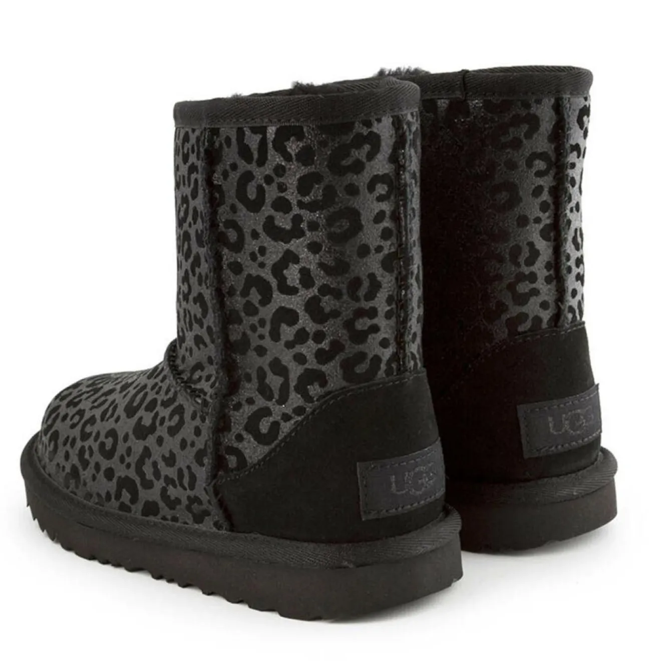 New Ugg Boots fourrées Laine en Velours de Cuir Classic II Glitter Léopard noires