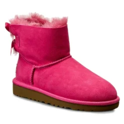 Hot Ugg Boots fourrées Laine en Velours de Cuir Mini Bailey Bow fuchsia
