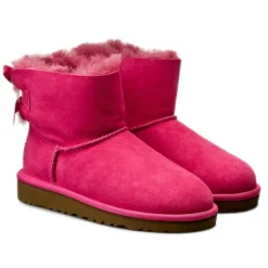 Hot Ugg Boots fourrées Laine en Velours de Cuir Mini Bailey Bow fuchsia