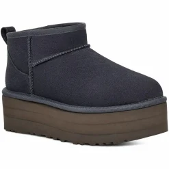 Femme Ugg Boots fourrées Laine en Velours de Cuir Classic Mini Platform marine