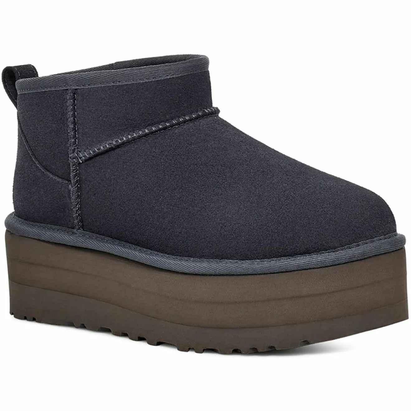 Femme Ugg Boots fourrées Laine en Velours de Cuir Classic Mini Platform marine
