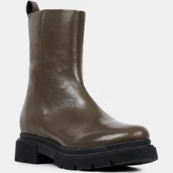 Discount Galeries Lafayette Boots Pendra en Cuir lisse vert kaki