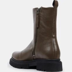 Discount Galeries Lafayette Boots Pendra en Cuir lisse vert kaki
