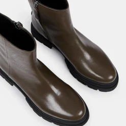 Discount Galeries Lafayette Boots Pendra en Cuir lisse vert kaki