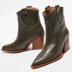 Femme Apologie Boots santiags en Cuir Lila kaki - Talon 7,5 cm