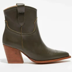 Femme Apologie Boots santiags en Cuir Lila kaki - Talon 7,5 cm