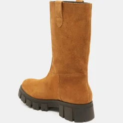 Galeries Lafayette Bottes en Cuir semelle épaisse camel - Talon 4 cm