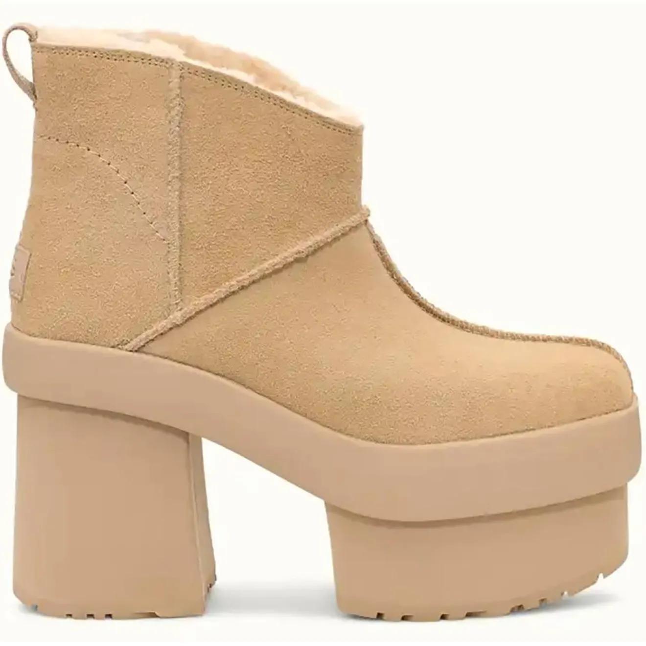 Discount Ugg Bottes en Velours de Cuir New Heights Platform Mini beiges - Talon 11,4 cm